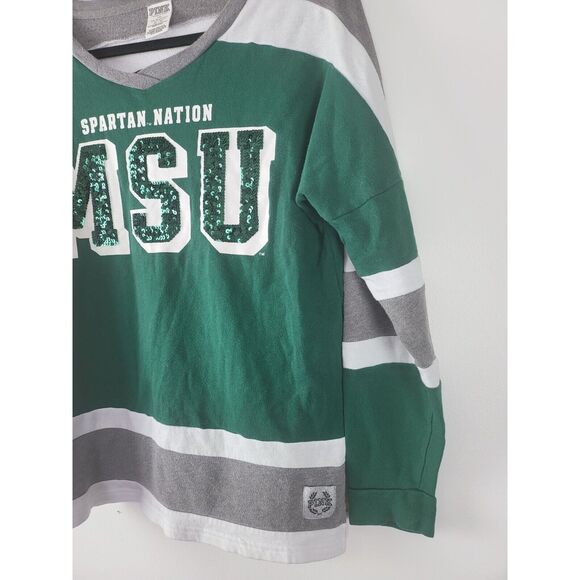 Pink Victoria's Secret Sweatshirt XS Womens Michigan Spartans Collegiate Green - Picture 2 of 4
